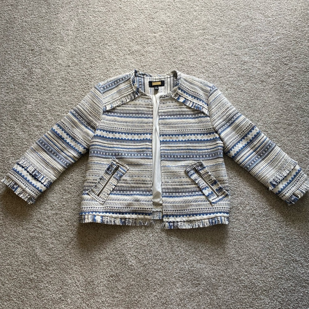 Anthropologie Greylin White / Blue Patterned Blazer Size XS